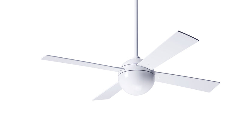 Modern Fan Company Ball 42 inch gloss white ceiling fan with white wood blades and wall control