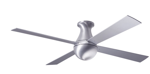 Modern Fan Company Ball 52 inch brushed aluminum flush mount hugger ceiling fan with aluminum wood blades and wall control