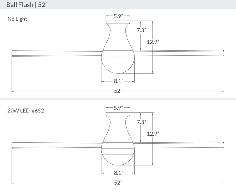 Modern Fan Company Ball Flush Mount 52" Brushed Aluminum Ceiling Fan with Wall Control