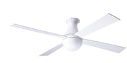 Modern Fan Company Ball 52 inch gloss white flush mount hugger ceiling fan with white wood blades and wall control