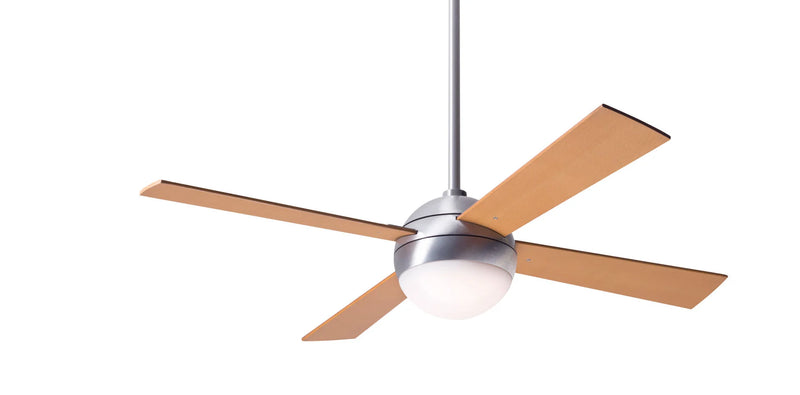 Modern Fan Company Ball LED 42 inch brushed aluminum ceiling fan with maple wood blades and remote control