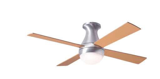 Modern Fan Company Ball LED 42 inch brushed aluminum flush mount hugger ceiling fan with maple wood blades and wall control