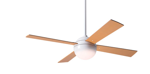 Modern Fan Company Ball LED 42 inch gloss white ceiling fan with maple wood blades and remote control