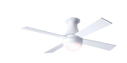 Modern Fan Company Ball LED 42 inch gloss white flush mount hugger ceiling fan with white wood blades and wall control