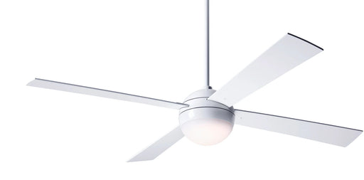 Modern Fan Company Ball LED 52 inch gloss white ceiling fan with white wood blades and remote control