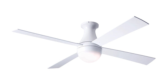 Modern Fan Company Ball LED 52 inch gloss white flush mount hugger ceiling fan with white wood blades and wall control