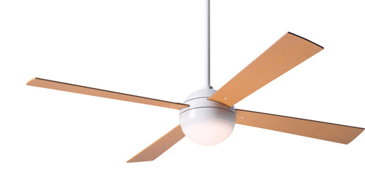 Modern Fan Company Ball LED 52 inch gloss white ceiling fan with maple wood blades and remote control