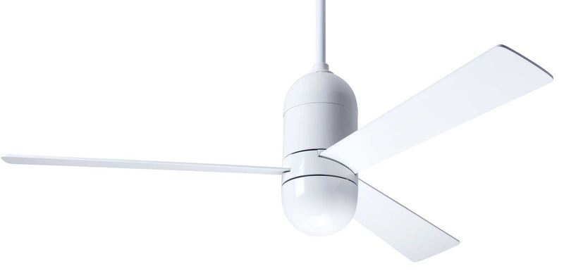 Modern Fan Company Cirrus DC 50 inch gloss white mid-century modern ceiling fan with white finish plywood blades.