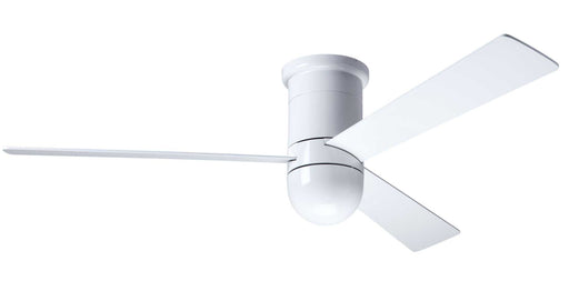 Modern Fan Company Cirrus DC 50 inch gloss white flush mount mid-century modern ceiling fan with white finish plywood blades.