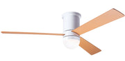 Modern Fan Company Cirrus LED DC 50 inch gloss white flush mount mid-century modern ceiling fan with maple finish plywood blades.