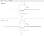 Modern Fan Company Cirrus DC 50-inch flush mount hugger modern ceiling fan dimensions diagram