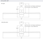 Modern Fan Company Cirrus LED DC 50-inch downrod modern ceiling fan dimensions diagram.