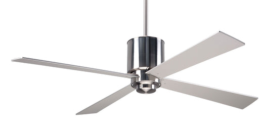 Modern Fan Company Lapa 50 inch bright nickel downrod ceiling fan with nickel wood blades and wall control