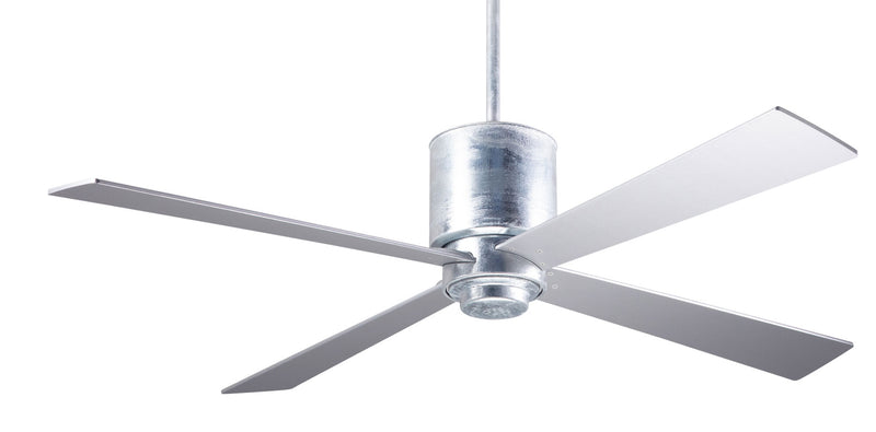 Modern Fan Company Lapa 50 inch galvanized downrod ceiling fan with silver wood blades and wall control