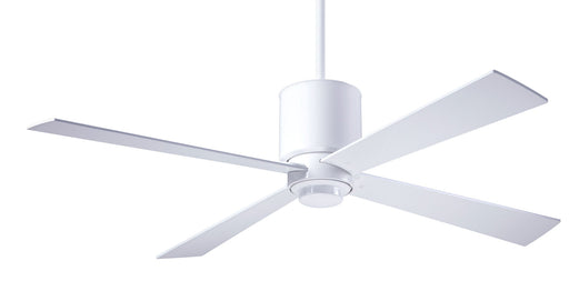 Modern Fan Company Lapa 50 inch gloss white downrod ceiling fan with white wood blades and wall control