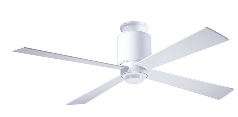 Modern Fan Company Lapa 50 inch gloss white flush mount ceiling fan with white wood blades and wall control