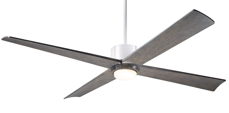Modern Fan Company Nouveau DC LED 56-inch ceiling fan in matte white with graywash blades and remote control