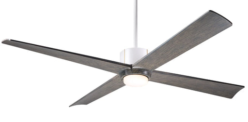 Modern Fan Company Nouveau DC LED 56-inch ceiling fan in matte white with graywash blades and remote control