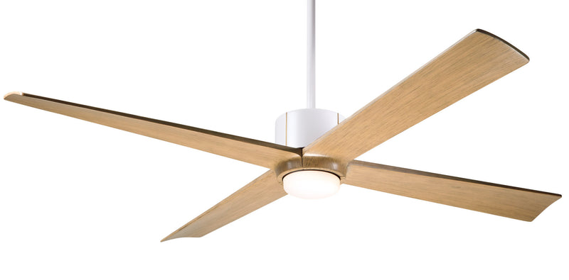 Modern Fan Company Nouveau DC LED 56-inch ceiling fan in matte white with maple blades and remote control