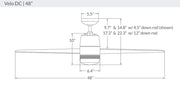 Modern Fan Company Velo DC 48-inch ceiling fan dimensions diagram