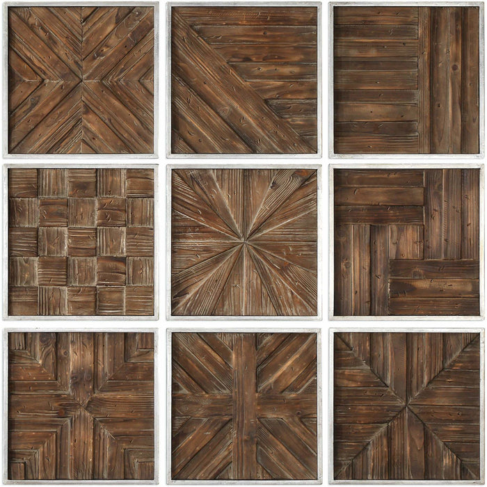 Uttermost 4115 Bryndle Rustic Wooden Squares Wall Art Set of 9