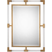 Uttermost Balkan 09124 metallic gold leaf modern rectangle bathroom vanity mirror with forged iron frame and suspended clear acrylic bars, 28 in. W x 38 in. H