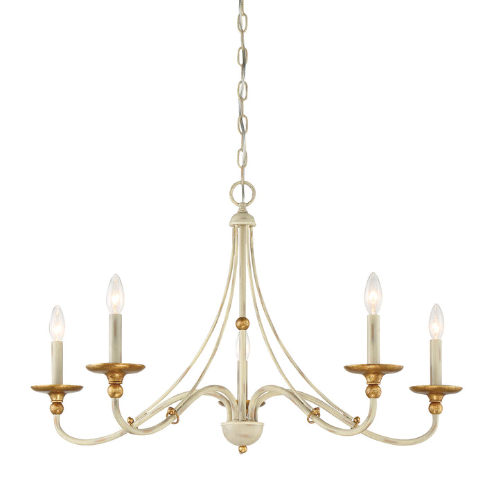 Minka Lavery Westchester County - 5 Light 34" Chandelier in Farmhouse White with Gilded Gold Leaf (Chandelier 34 in W x 20.75 in H)