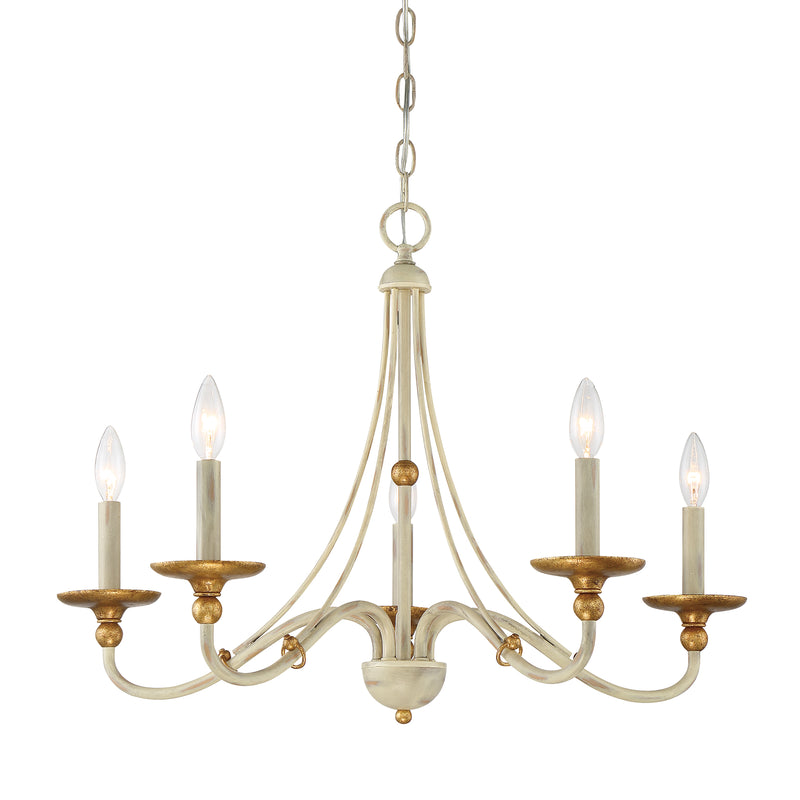 Minka Lavery Westchester County - 5 Light - 28" Chandelier in Farmhouse White with Gilded Gold Leaf (Chandelier 28 in W x 20 in H)