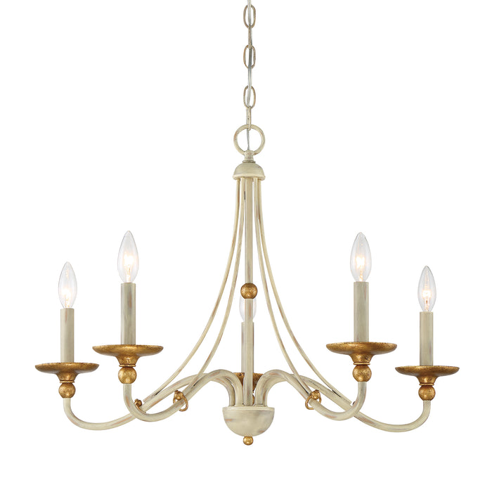 Minka Lavery Westchester County - 5 Light - 28" Chandelier in Farmhouse White with Gilded Gold Leaf (Chandelier 28 in W x 20 in H)