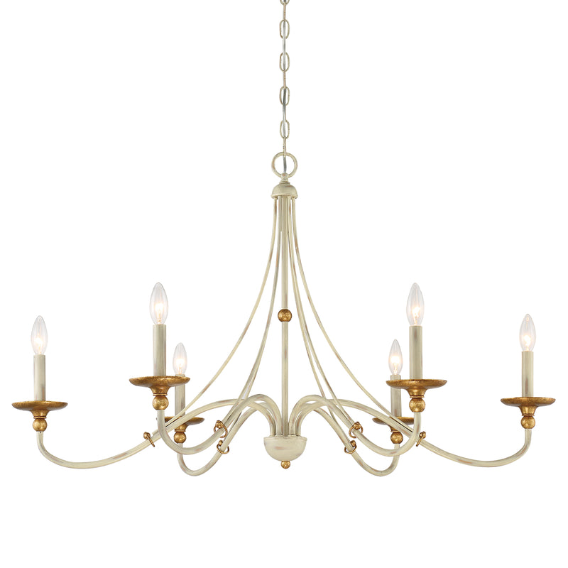 Minka Lavery Westchester County - 6 Light - 40" Chandelier in Farmhouse White with Gilded Gold Leaf (Chandelier 40 in W x 24 in H)