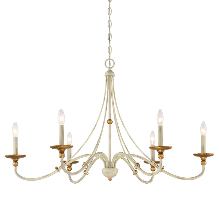 Minka Lavery Westchester County - 6 Light - 40" Chandelier in Farmhouse White with Gilded Gold Leaf (Chandelier 40 in W x 24 in H)