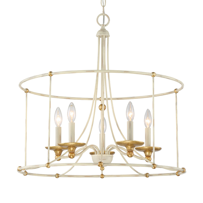 Minka Lavery Westchester County - 5 Light - 25" Chandelier in Farmhouse White with Gilded Gold Leaf (Chandelier 25 in W x 24 in H)