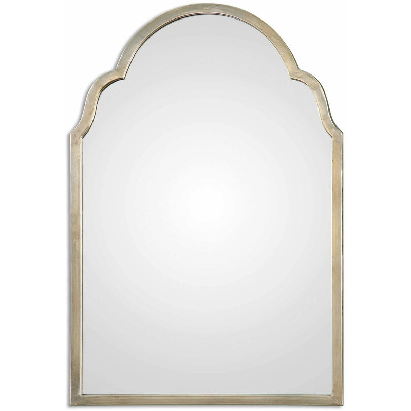 Uttermost Brayden 12906 champagne modern petite arch bathroom vanity mirror with hand forged metal frame, 20 in. W x 30 in. H