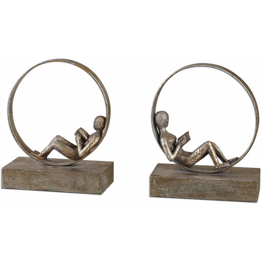 Uttermost 19596 Lounging Reader Antique Bookends 