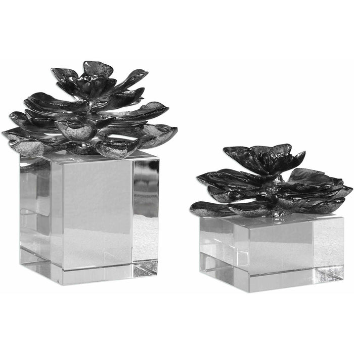 Uttermost 20158 Indian Lotus Metallic Silver Flowers Sculptures 
