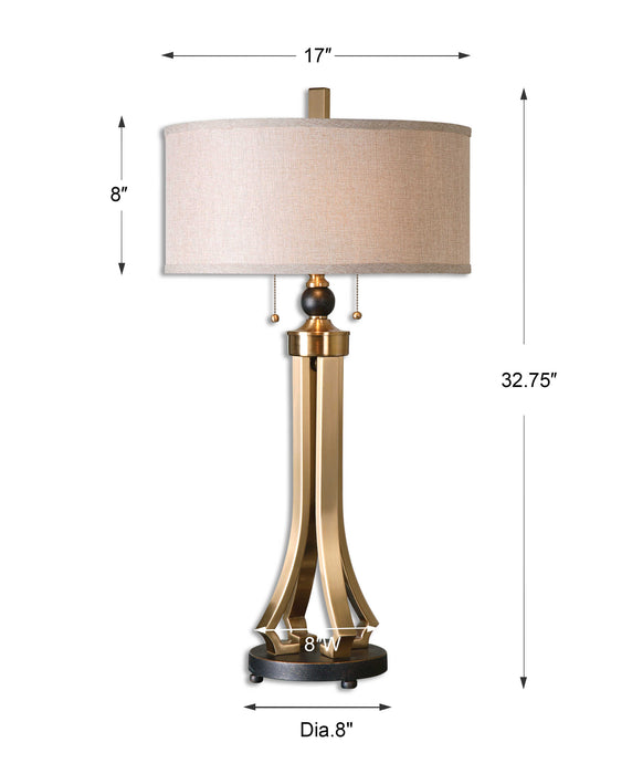Uttermost Selvino Table Lamp | Brushed Brass Table Lamp with Rust Beige Linen Shade - ALCOVE LIGHTING