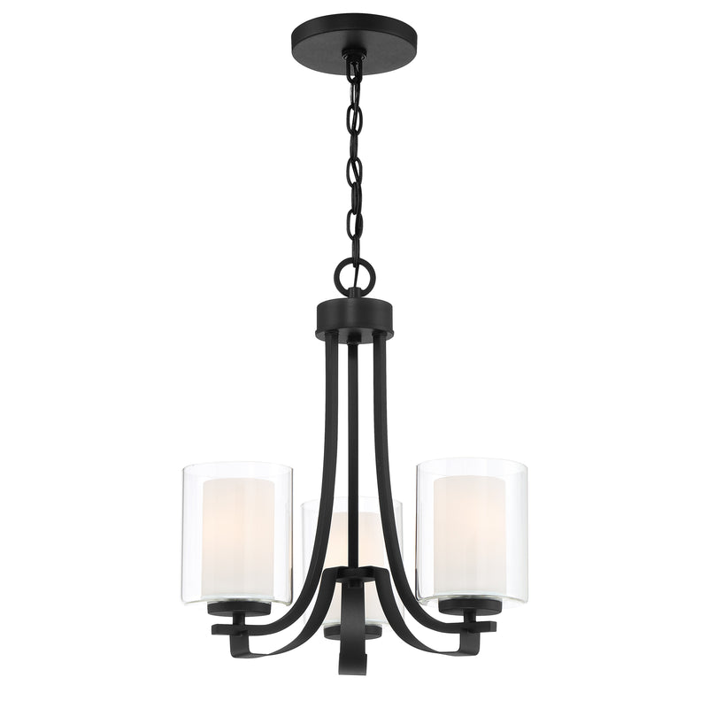 Minka Lavery Parsons Studio - 3 Light Mini Chandelier in Sand Coal Finish with Clear and Etched White Glass (Pendant 18 in W x 18.5 in H) - ALCOVE LIGHTING