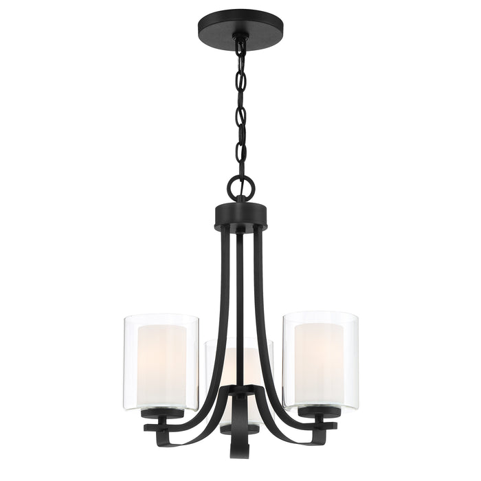 Minka Lavery Parsons Studio - 3 Light Mini Chandelier in Sand Coal Finish with Clear and Etched White Glass (Pendant 18 in W x 18.5 in H)