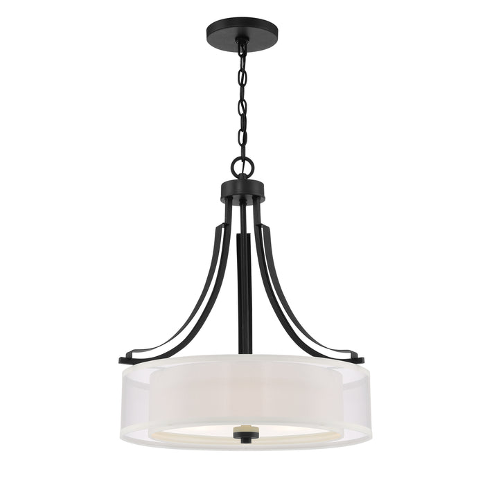 Minka Lavery Parsons Studio - 3 Lignd Coal Finish with Translucent Silver Linen with Off-White Linen Inner Shade Etched White Diffuser (Pendant 20.5 in W x 23.5 in H)ht Pendant  in Sa