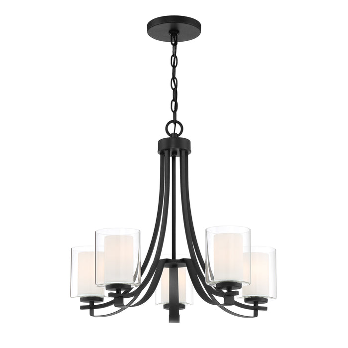Minka Lavery Parsons Studio - 5 Light Chandelier in Sand Coal Finish with Translucent Silver Linen with Off-White Linen Inner Shade Etched White Diffuser (Pendant 20.5 in W x 23.5 in H)