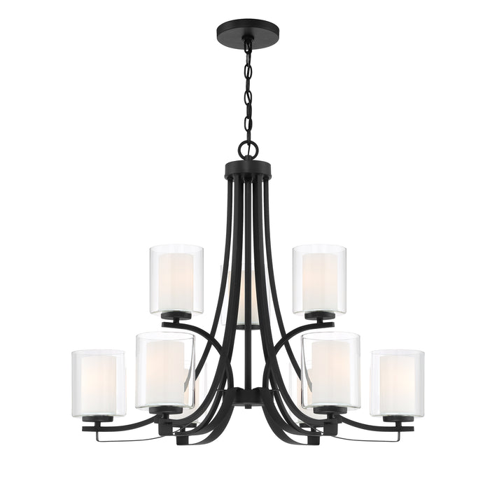 Minka Lavery Parsons Studio - 9 Light Chandelier in Sand Coal Finish with Clear and Etched White Glass (Chandelier 31.5 in W x 28.5  in H)
