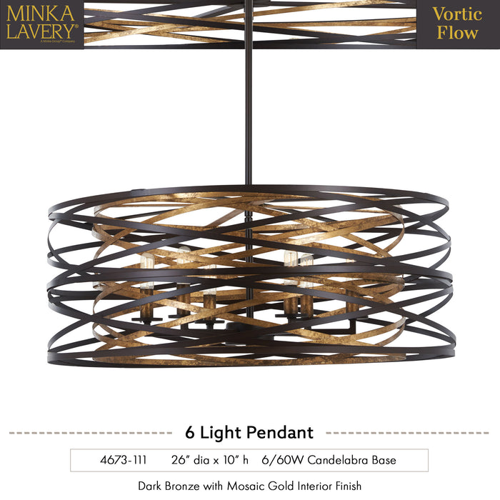 Minka Lavery 4673-111 Vortic Flow 6 Light Dark Bronze Pendant Light