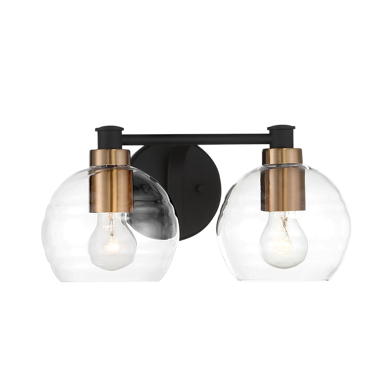 Minka Lavery Keyport 2 Light Bath Light with Sand Coal Natural Brass Finish and Banded Glass (Bath Light 15 in W x 7.5 in H) - ALCOVE LIGHTING
