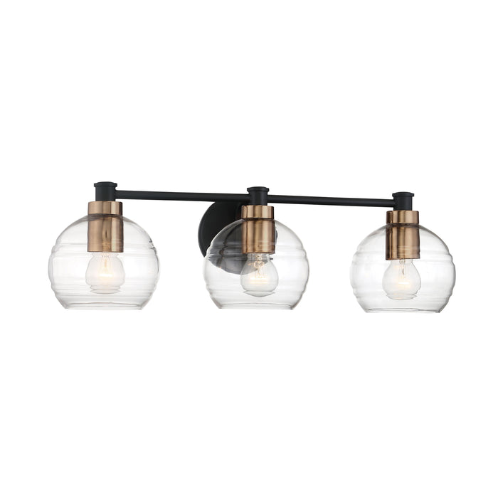 Minka Lavery Keyport 3 Light Bath Light with Sand Coal Natural Brushed Brass Finish and Banded Glass (Bath Light 25 in W x 7.5 in H)