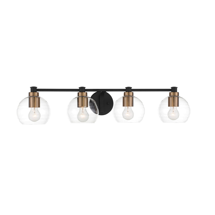 Minka Lavery Keyport 4 Light Bath Light with Sand Coal Natural Brushed Brass Finish and Clear Banded Glass (Bath Light 35 in W x 7.5 in H)