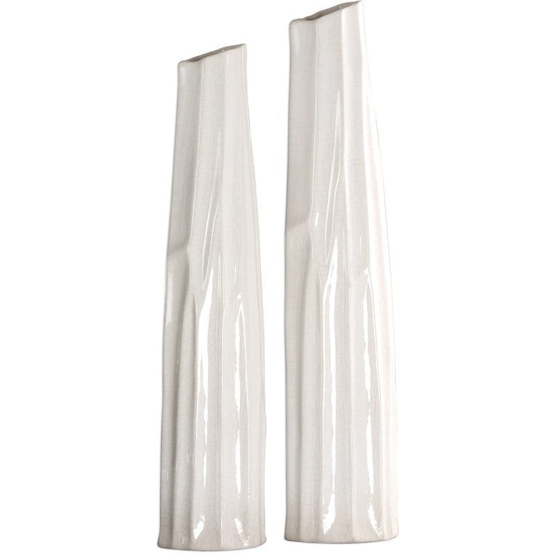 Uttermost 18868 Kenley Crackled White Vases Set of 2