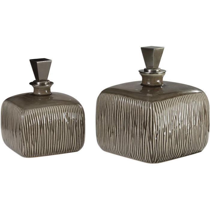 Uttermost 18938 Cayson Ribbed Ceramic Bottles Set of 2