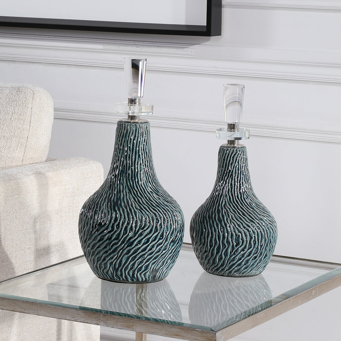 Uttermost 17842 Almera Dark Teal Bottles, Set of 2