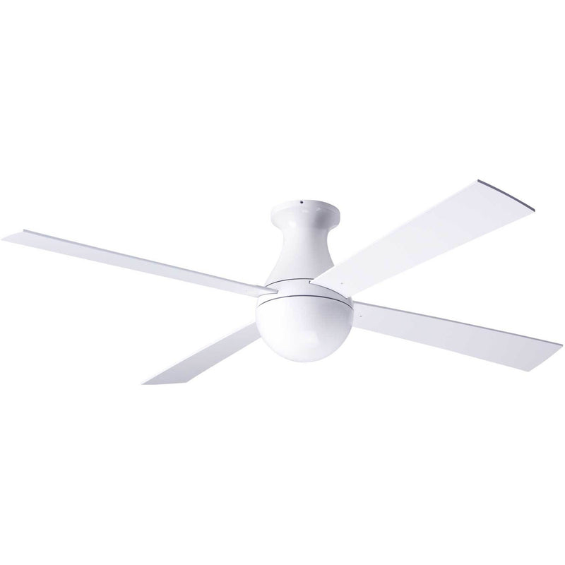 Modern Fan Ball Flush Mount Gloss White 52" Ceiling Fan with White Blades