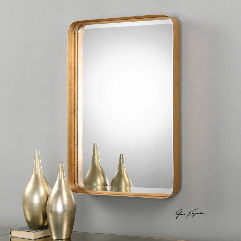 Uttermost Crofton 13936 antiqued gold modern rectangle bathroom vanity mirror, 20 in. W x 30 in. H